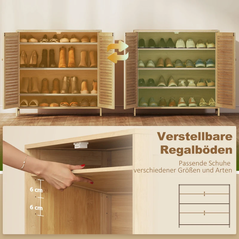 HOMCOM schmaler Schuhschrank, Rattan, schmal, hoch, Holz, kleine Schublade, dünn
