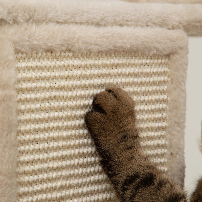 PawHut Tiragraffi per Gatti Alto 206 cm con 4 Pali Graffiatoi, Grotte, Cesti, Amache, per 1-3 Gattini 6 kg, Beige