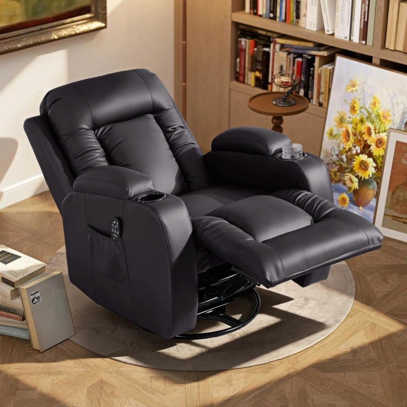 HOMCOM Fauteuil inclinable de massage et chauffage, fauteuil de relaxation, dossier réglable, pivotant 360°, 82x99x103cm, marron
