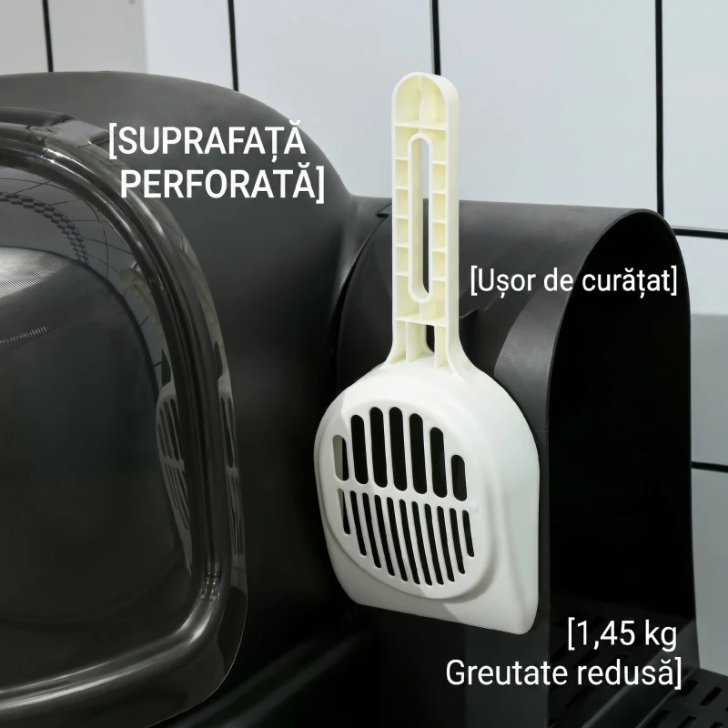 PawHut Litiere pentru Pisici Închise cu Capac, Tavă Detasabilă și Lopățică, din PP și PC, 52x60x42 cm, Gri Închis