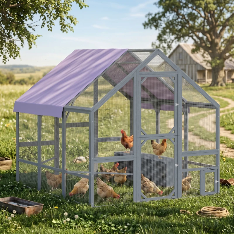 PawHut Hühnerstall mit wetterfestem Tuch 2 Nistkasten 2 Sitzstange für 8-10 Hühner Holz 211 x 186,5 x 185,5 cm Dunkelgrau