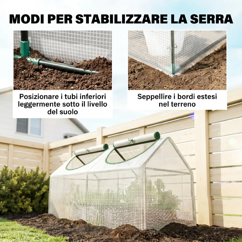 Outsunny Serra da Giardino a Casetta con Copertura in PE, Serra per Orto con Picchetti e Bordi Estesi per Piante e Fiori, 120x60x60cm, Bianco