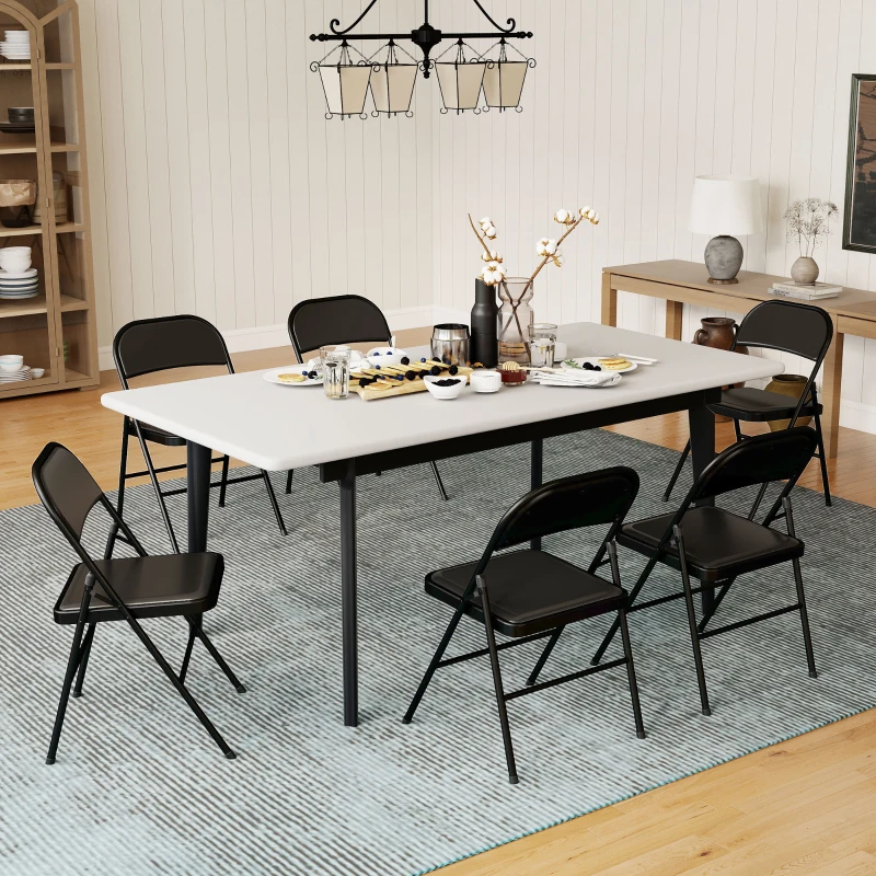 HOMCOM 6er-Set Klappstühle, Tragbare Bürostühle, Stahlbeine, Faltstuhl für Büro, Empfang, Wartezimmer, Leinenoptik Schwarz