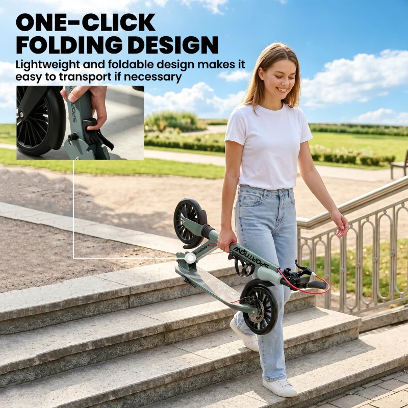 SPORTNOW Foldable Kick Scooter with Height Adjustable Handlebar, One-click Folding Adult Scooters with 200 mm Big Wheels, Silver Tone