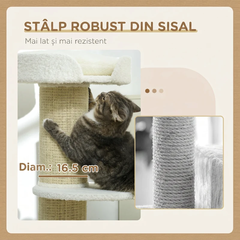 PawHut Stâlp de Zgâriat Per Pisici Con Lettino, Rivestimento Peluche E Palo In Sisal