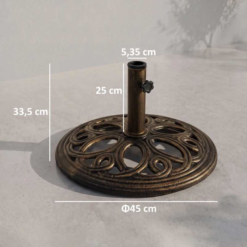 Outsunny Sonnenschirmständer aus Gusseisen 11,5 kg Schirmständer für Sonnenschirm Schirmstangen 38 mm/48 mm rund Sonnenschirmfuß für Garten Terrasse Balkon Bronze Ø45 x 33,5H cm
