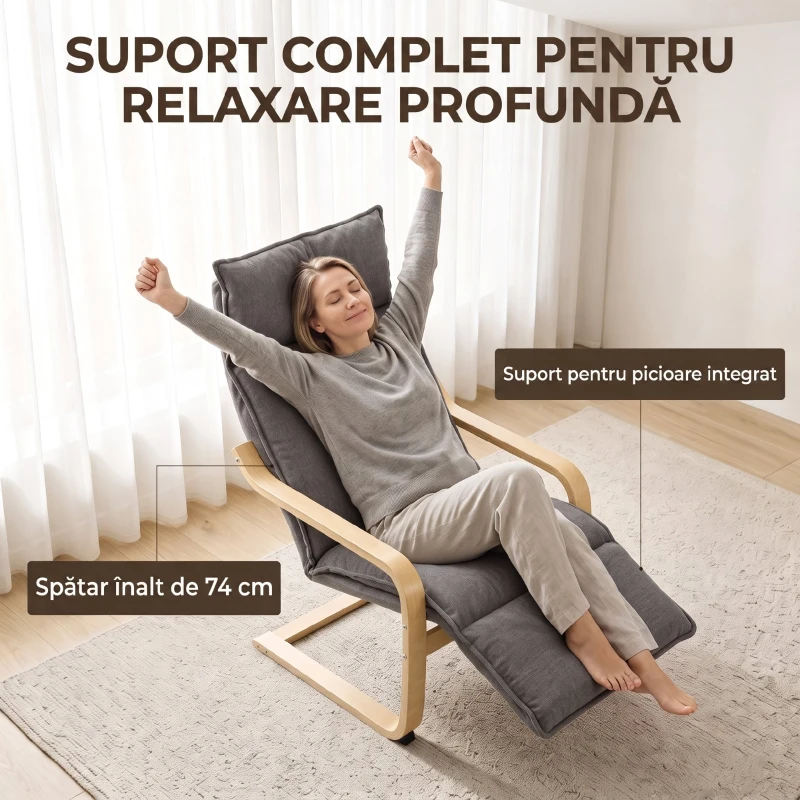 HOMCOM Fotoliu Modern de Relaxare cu Suport Pentru Picioare, Scaun Spațios, Gri Închis