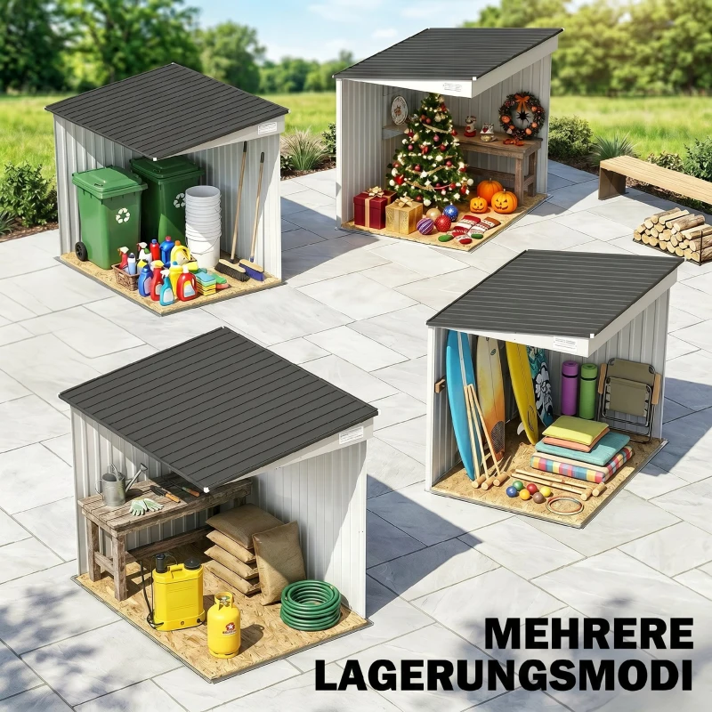 Outsunny Metall Gerätehaus 2,81m² 154x206,5x181 cm Geräteschuppen mit Pultdach Fundament(m-9)