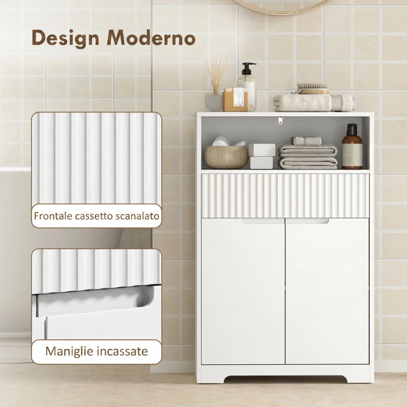 HOMCOM Mobiletto Bagno da Pavimento con Cassetto e Ripiano Regolabile
