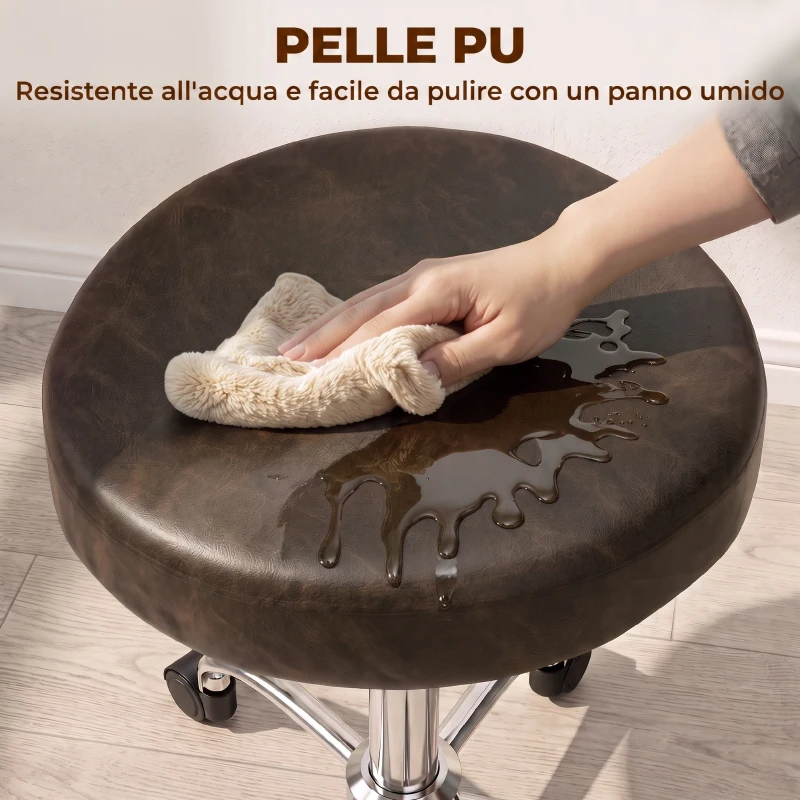 HOMCOM Sgabello Girevole a 360° con Altezza Regolabile, in Finta Pelle, Capacità 120 kg, 39x34.5x52-67.5 cm, Marrone
