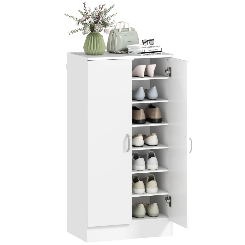 HOMCOM Dulap pentru pantofi cu 6 rafturi reglabile din lemn, alb, 55x35x108 cm