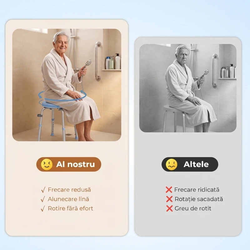HOMCOM Taburet de Duș Rotativ, 5 Înălțimi Reglabile, Antiderapant, din Aliaj de Aluminiu, 136 kg, Albastru Deschis