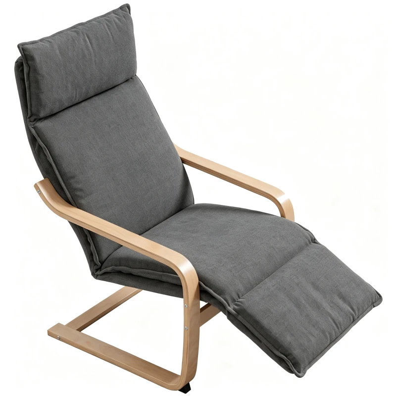 HOMCOM Butaca de Salón Tapizada en Lino con Reposapiés con Balanceo Suave Respaldo Alto Asiento Amplio Gris Oscuro
