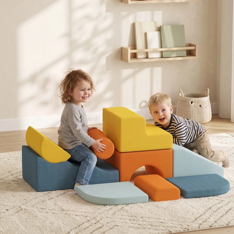 AIYAPLAY Juego de 9 Bloques de Espuma para Niños con Fundas de Terciopelo Lavables para Escalar y Gatear Multicolor