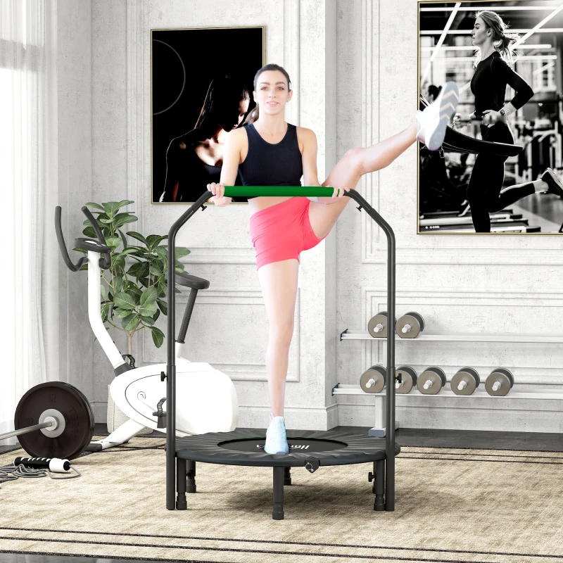 HOMCOM Cama Elástica Plegable Ø102 cm con Mango Ajustable Marco de Acero para Entrenamiento Piernas Cuerpo Negro y Verde
