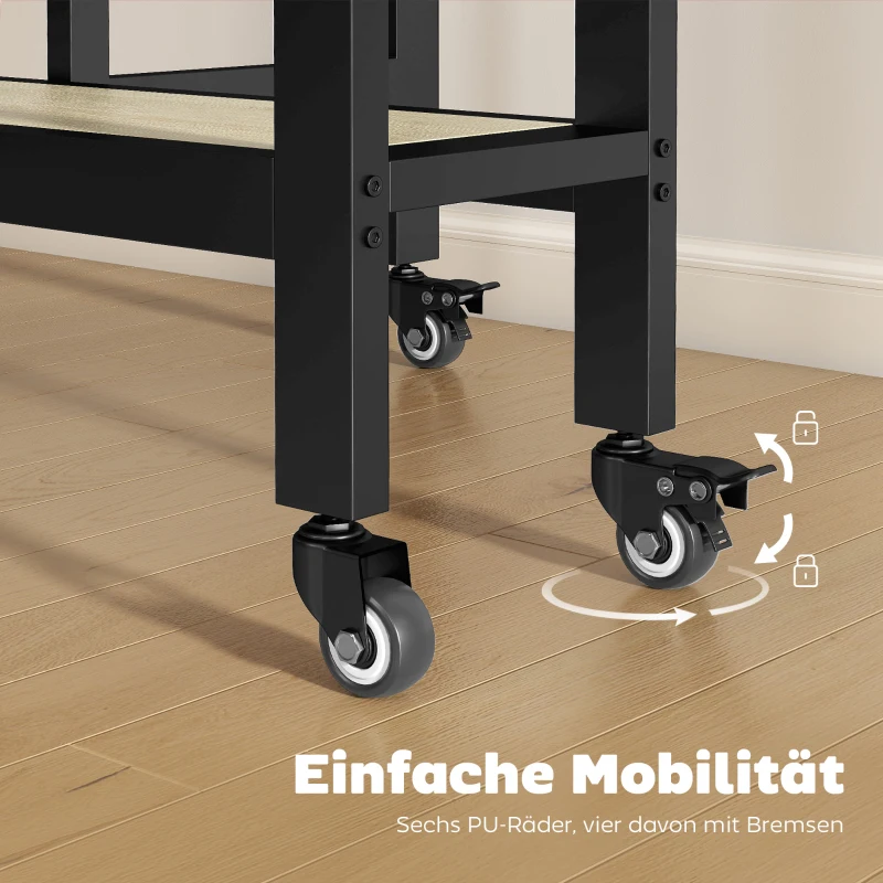 HOMCOM Klaptafel, Tafel met inklapfunctie en open opbergrek, Verrijdbare keukentafel voor eetkamer, kleine ruimtes, Naturel