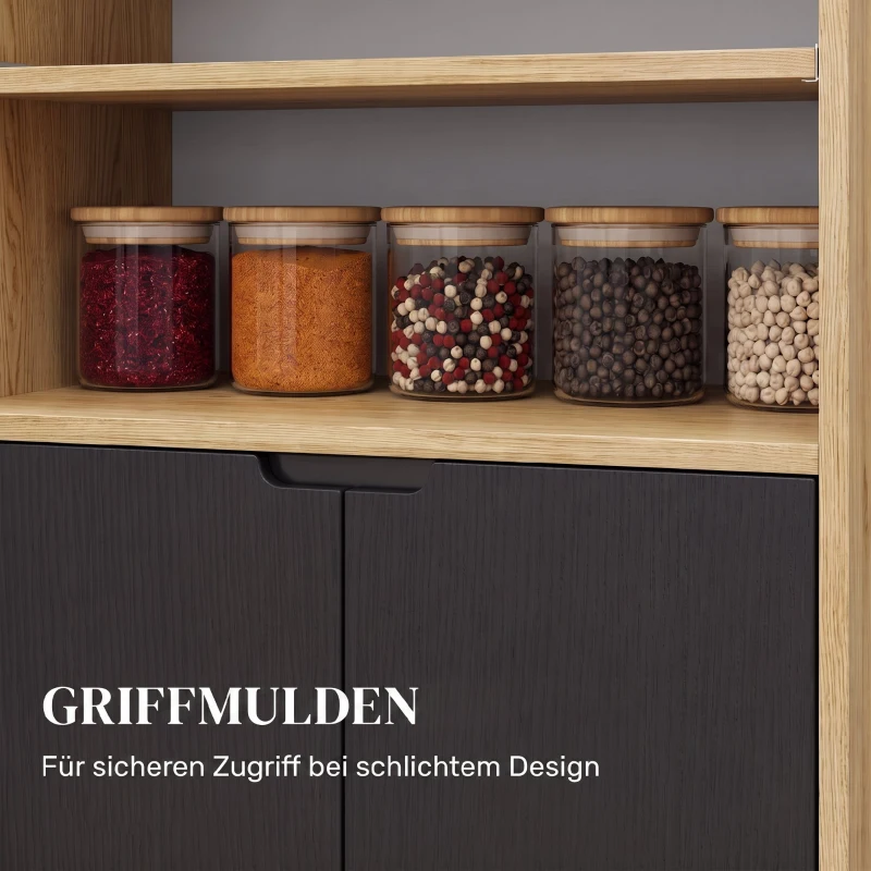 HOMCOM Rollender Küchenwagen mit Stauraum, Schrank, verstellbare Regale, für Küche, Wohnzimmer, Esszimmer, Schwarz