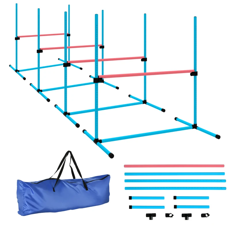 PawHut Agility Sport pour Chiens, Set de 4 Obstacles Professionnels avec Système de Maintien au Sol, 99x65x94cm, Bleu Clair