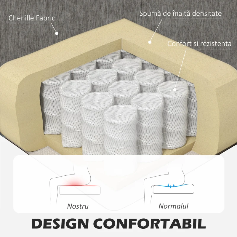 HOMCOM Canapea de colț 3 locuri cu perne pentru șezut și spătar, din material textil cu efect de catifea, 186x130x84 cm, taupe(m-5)