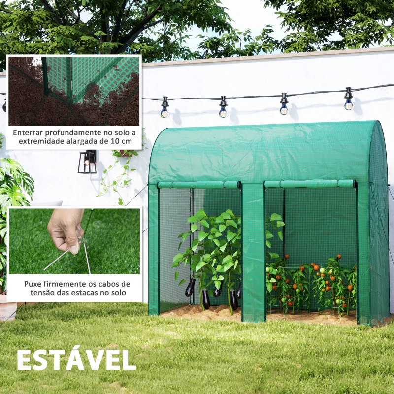 Outsunny Estufa Pequena Estufa de Exterior com Porta Dupla com Fecho de Correr e Cobertura de PE 200x100x178 cm Verde