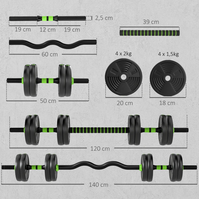SPORTNOW Hantelset verstellbar 15 KG Kurzhantel Set Kurzhanteln Langhanteln Hanteln Set für Krafttraining