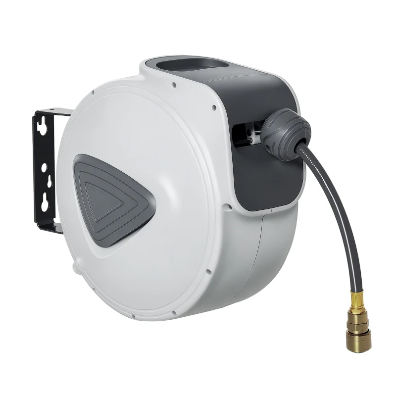 DURHAND Enrouleur de Tuyau à Air Comprimé 20 m + 1,94 m, Dévidoir Automatique Ø Intérieur 3/8", 1/4" BSPT, Gris