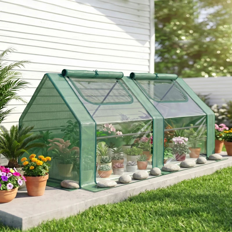 Outsunny Serra per Piante Orto con 2 Coperture in PE e PVC, Struttura in Acciaio - Verde 180x90x90cm