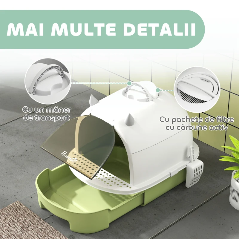 PawHut Ladă de toaletă închisă pentru pisici cu tavă detașabilă, lopățică și filtru cu cărbune activ, multicolor