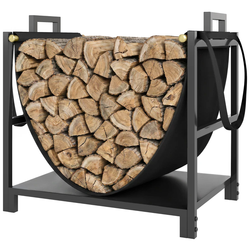 Outsunny Kaminholzregal 47,5 x 33 x 44cm erhöhtes Brennholzregal mit Canvas-Tragetasche bis 50 kg Indoor Outdoor