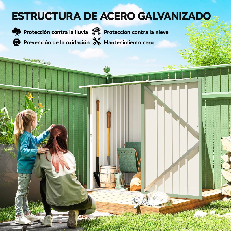 Outsunny Caseta de Jardín Metálica 0,92 m² 100x103x160 cm con 1 Puerta y Cerradura para Almacenamiento Herramientas Verde Claro