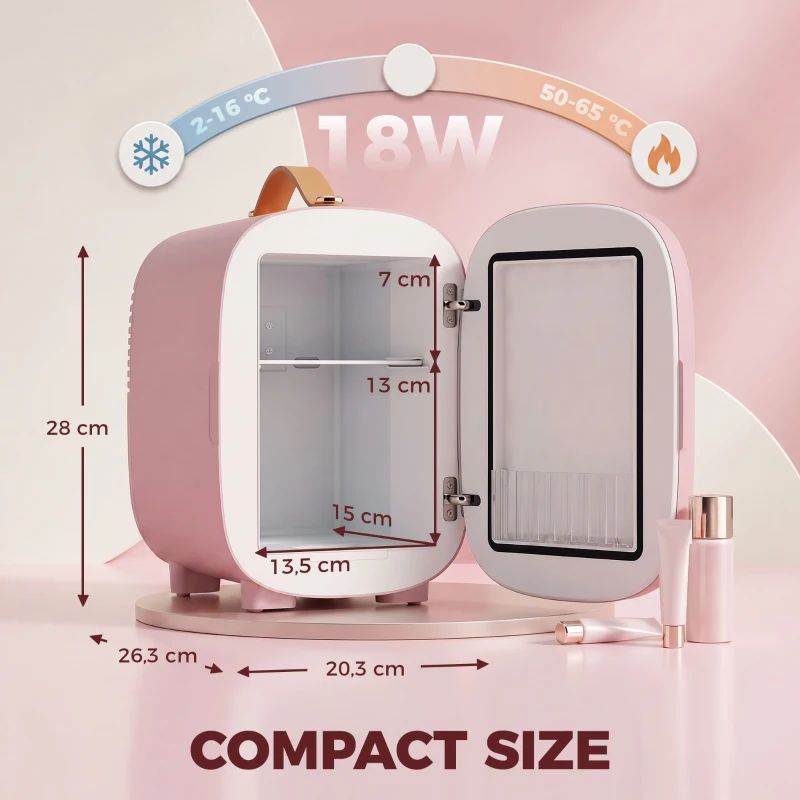 HOMCOM Mini Koelkast Beauty Fridge, 4 L Inhoud, 20,3 x 26,3 x 28 cm, Roze