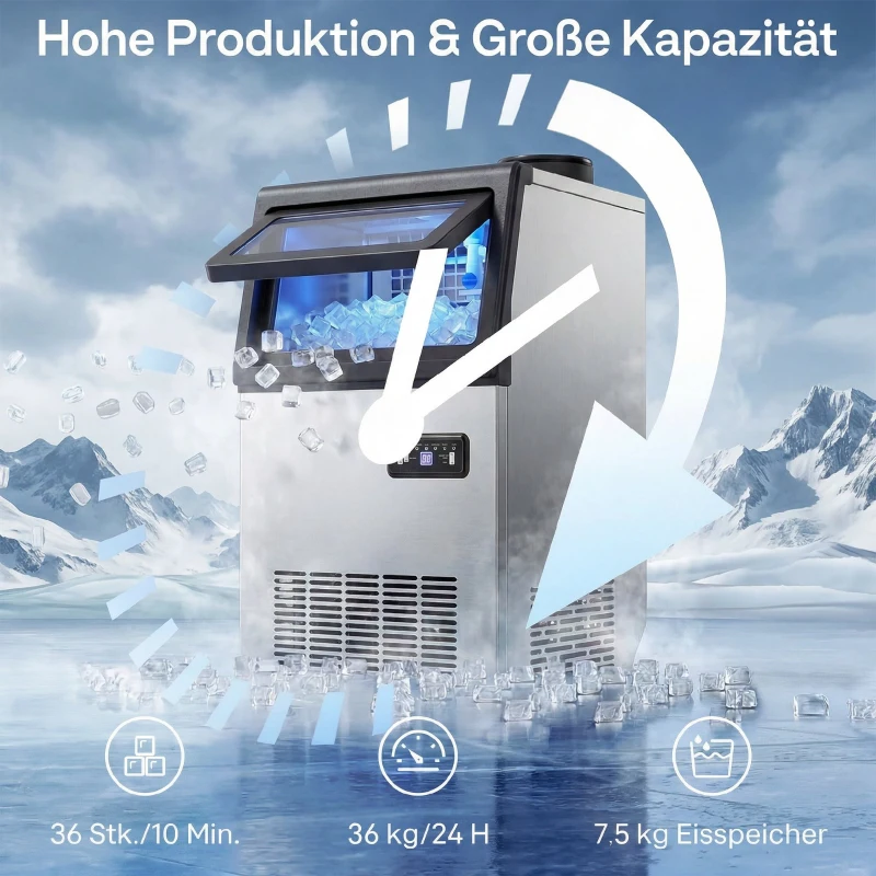 HOMCOM Professionele ijsmachine, 36 kg/24 uur, roestvrij staal, onderbouw of vrijstaand, zilver