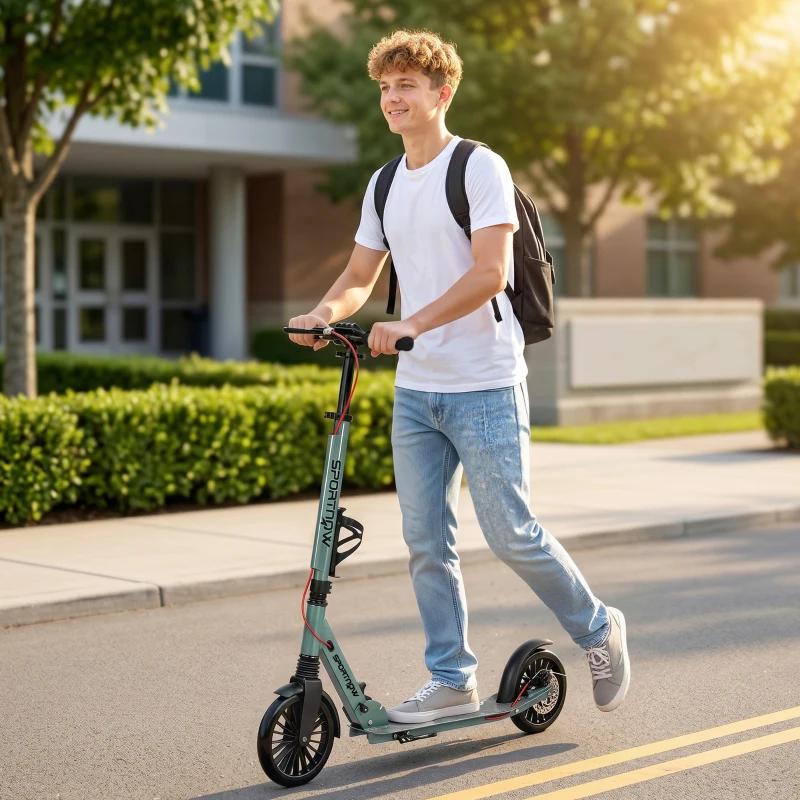 SPORTNOW Foldable Kick Scooter with Height Adjustable Handlebar, One-click Folding Adult Scooters with 200 mm Big Wheels, Silver Tone