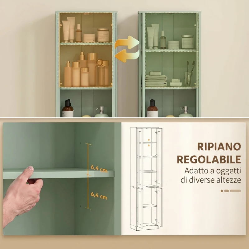 HOMCOM Mobile Bagno Alto a 6 Ripiani con Ripiano Regolabile, Verde Salvia