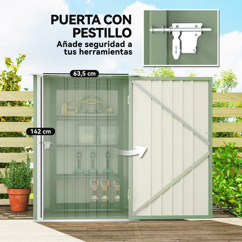 Outsunny Caseta de Jardín Metálica 0,92 m² 100x103x160 cm con 1 Puerta y Cerradura para Almacenamiento Herramientas Verde Claro