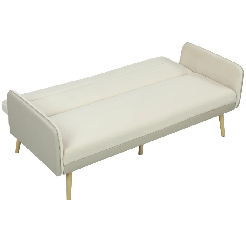 HOMCOM Canapea extensibilă 3 locuri cu spătar rabatabil și tapițerie cu efect de catifea, 185x84x83 cm, bej
