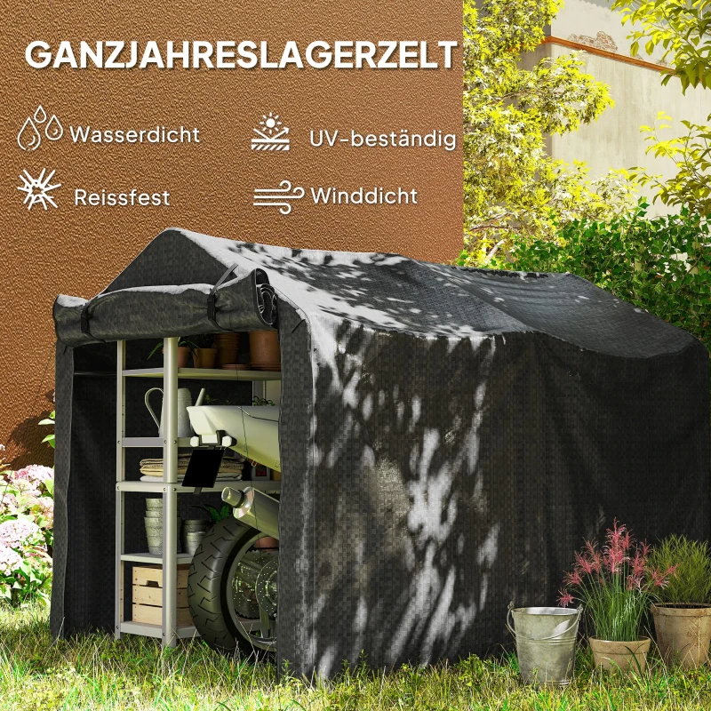 Outsunny Garagenzelt, wasserdicht Zeltgarage mit Tür, UV-beständig 220 x 157 x 165 cm Schwarz(m-4)