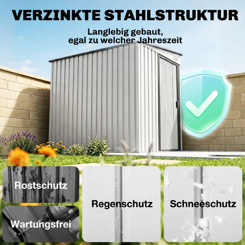 Outsunny Metall Gerätehaus 2,81m² 154x206,5x181 cm Geräteschuppen mit Pultdach Fundament(m-4)