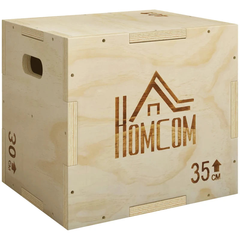 HOMCOM Plyo Box din Lemn cu 3 Înălțimi, Jumping Box Pliometric, Capacitate 120 Kg, 40,5 x 35,5 x 30,5 Cm