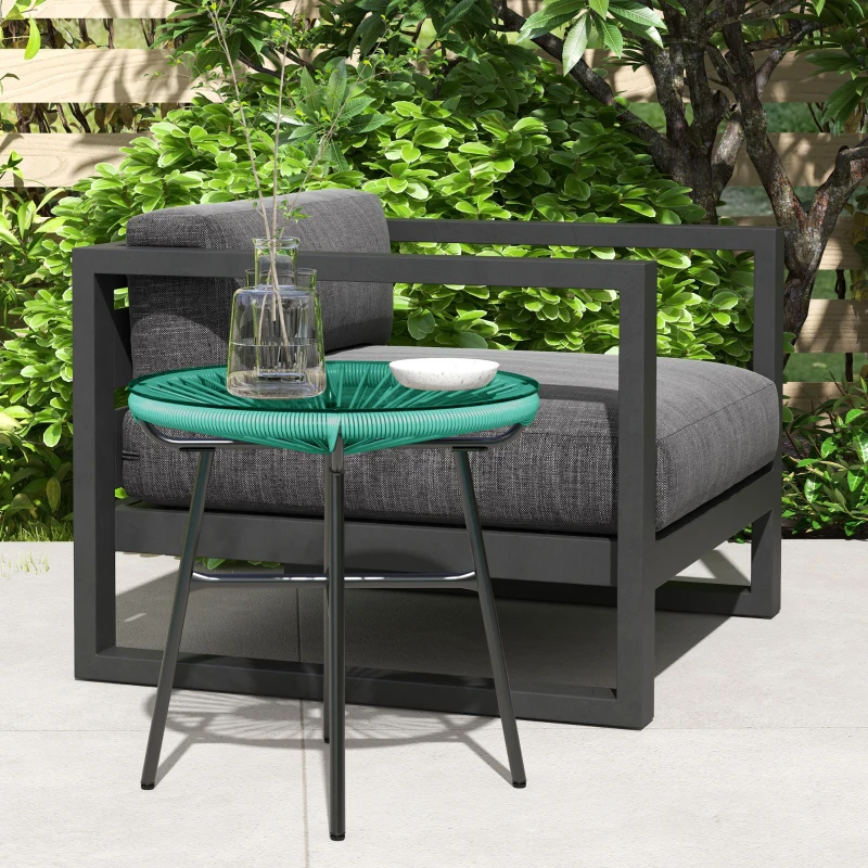 Outsunny Table basse ronde de jardin en résine aspect rotin métal et plateau verre trempé Ø 50 x 50H cm