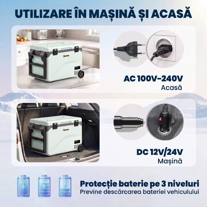 Outsunny Frigider Portabil 42,5L cu Compresor și Control prin Aplicație, -20℃ la 20℃