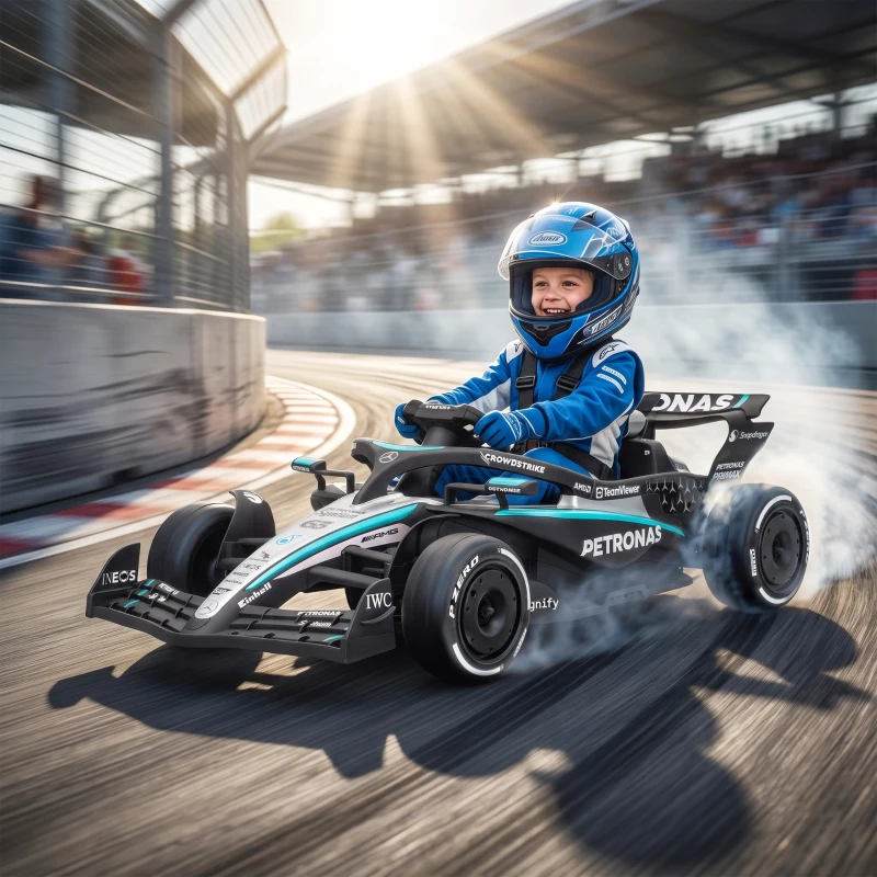 AIYAPLAY Mercedes-AMG PETRONAS F1 12 V Elektro Go-Kart für Kinder Gokart mit Lithium-Akku 2 Motoren Sanftanlauf