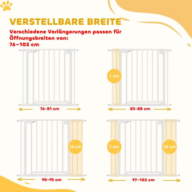 PawHut Treppenschutzgitter Absperrgitter ohne Bohren mit automatische Schließung für Kinder Küche Treppe 76-102 x 76 cm Weiß