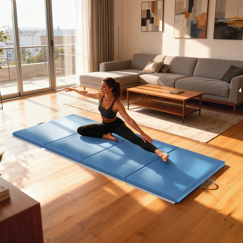 HOMCOM Trainingsmatte, Faltbare Fitnessmatte Sportmatte mit Griffen für Yoga, MMA, Fitness, Pilates 240 x 120 x 5 cm Hellblau