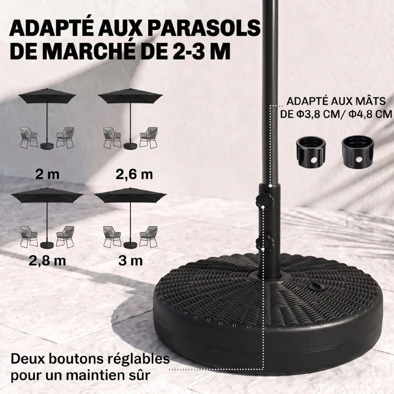 Outsunny support de parasol base de parasol support de parasol en plastique pour mât Ø 38 et 48 mm - Ø51 x 36H cm noir