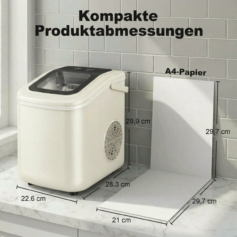 HOMCOM Tragbare Eiswürfelmaschine mit Selbstreinigung, Eisschaufel & Korb, 12 kg/24 Std., Beige