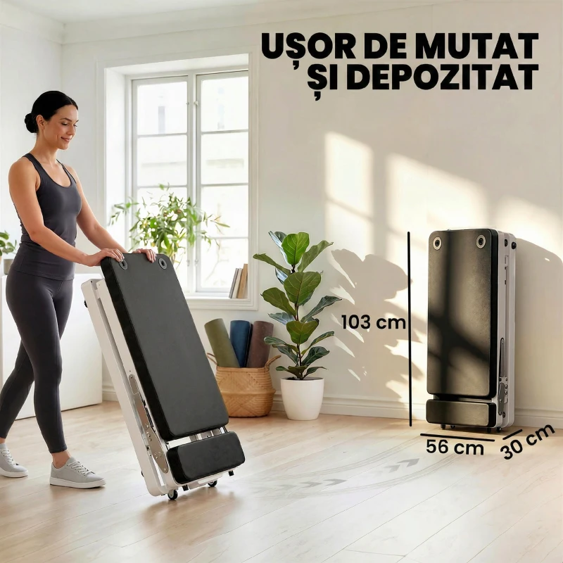 SPORTNOW Reformer Pilates Pliabil pentru Acasă cu 2 Benzi Elastice, Alb