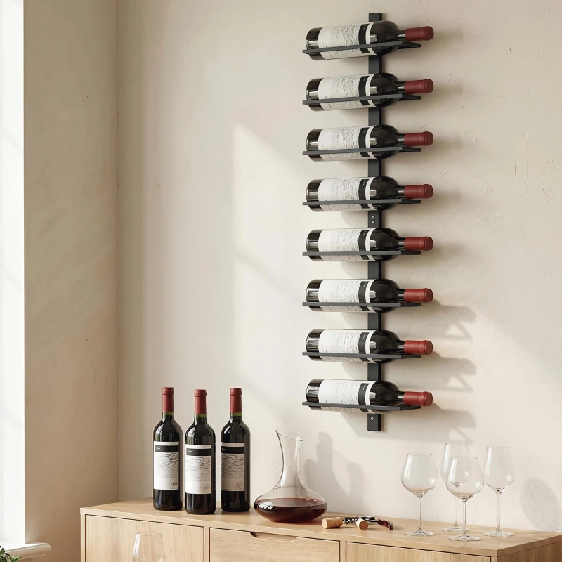 HOMCOM Portabottiglie da Parete in Acciaio per 8 Bottiglie di Vino, Cucina e Sala, 27x10x93.5 cm, Nero