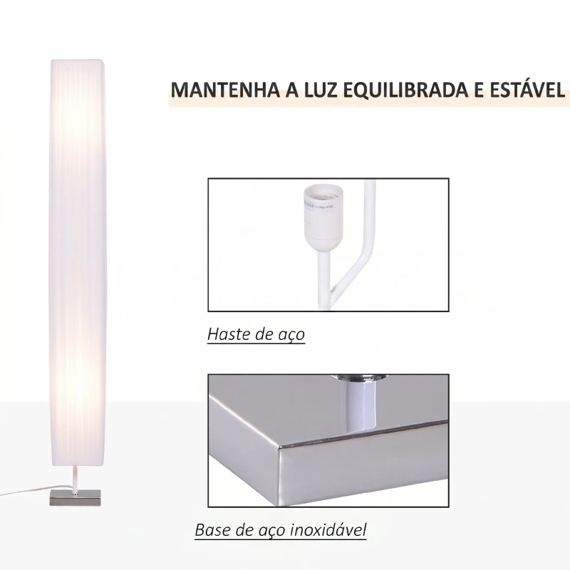 HOMCOM Candeeiro de Pé com 2 Casquilhos E27, Ecrã em Tecido, Interruptor de Pedal e Base em Aço Inoxidável, Branco