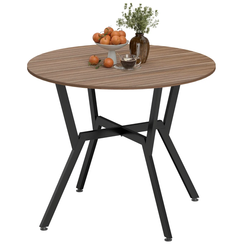 HOMCOM Table de salle à manger rond, table de cuisine, deux places, cadre en acier, dim. Ø 90 x 76H cm, marron, noir